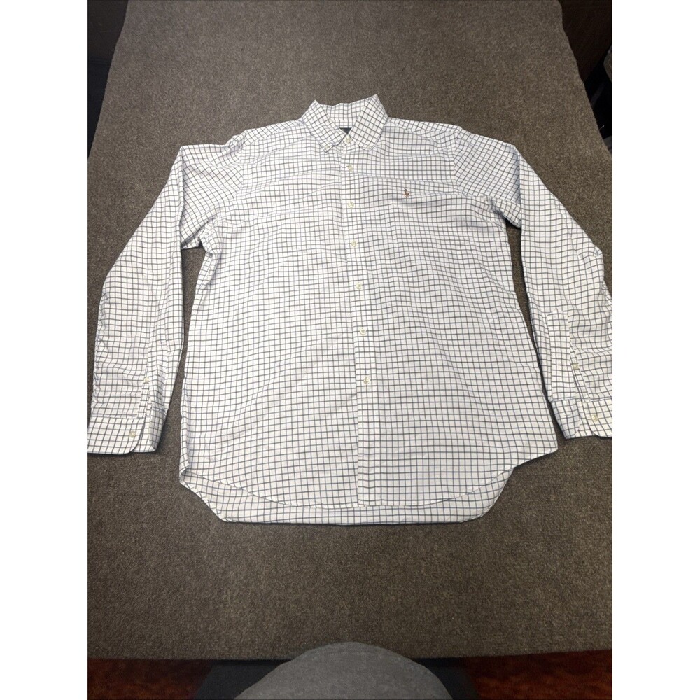 Ralph Lauren Shirt Mens L White Blue Black Check Casual Button Up Long Sleeve
